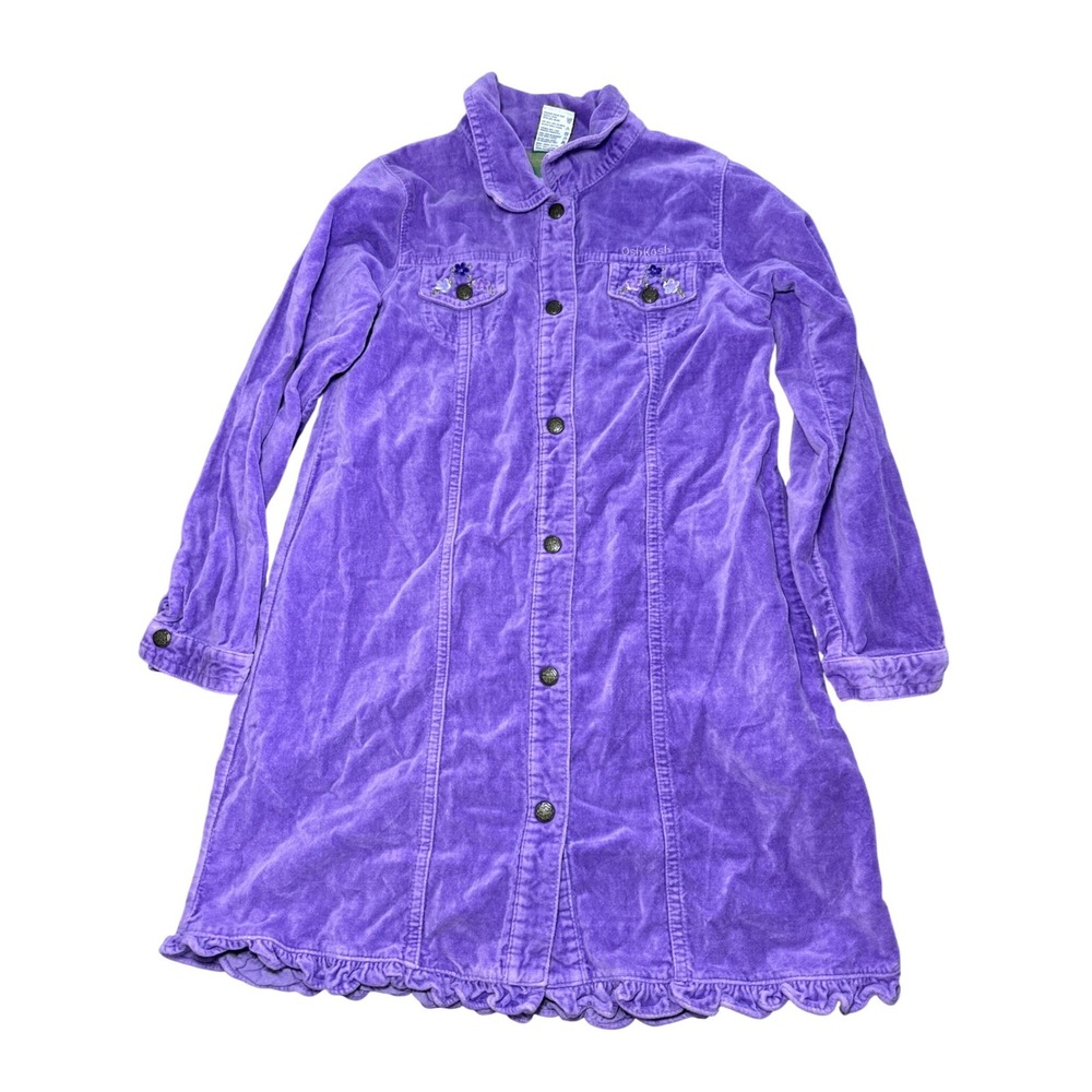 OshKosh Bgosh Girls Purple‎ Corduroy Ruffle Hem Shirt Dress Jacket Size 6X